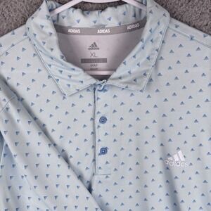 Adidas Golf Polo Shirt Mens XL Light Blue Performance All Over Print Logo AOP